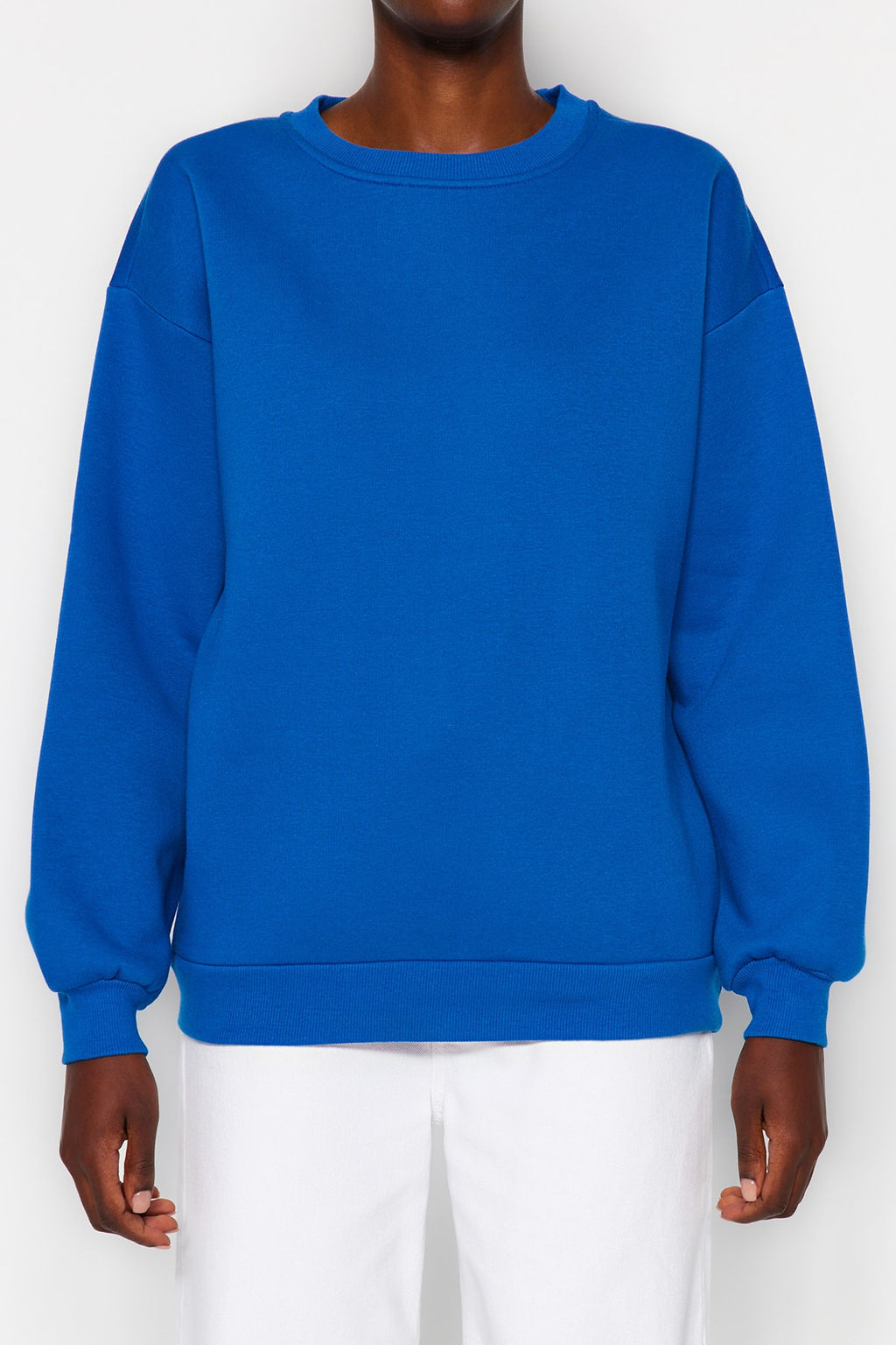 Saks Oversize/Rahat Kesim Basic Bisiklet Yaka Kal?n/Ici polarl? Orme Sweatshirt TWOAW24SW00102
