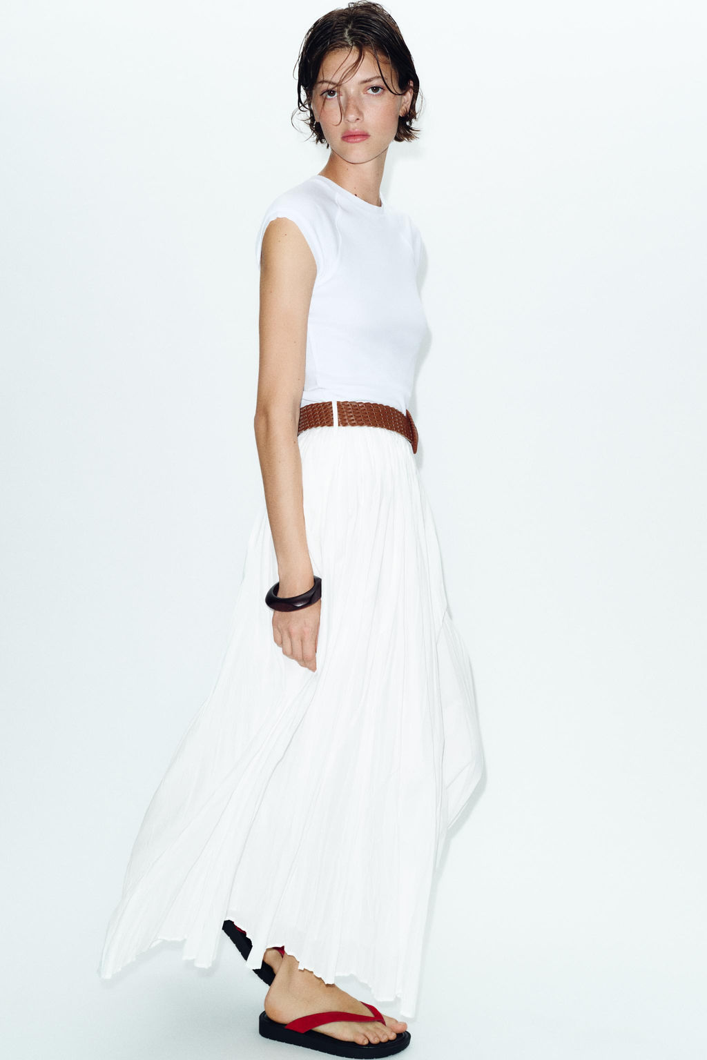 FALDA MIDI CINTUR?N / Blanco - Zara фото 3