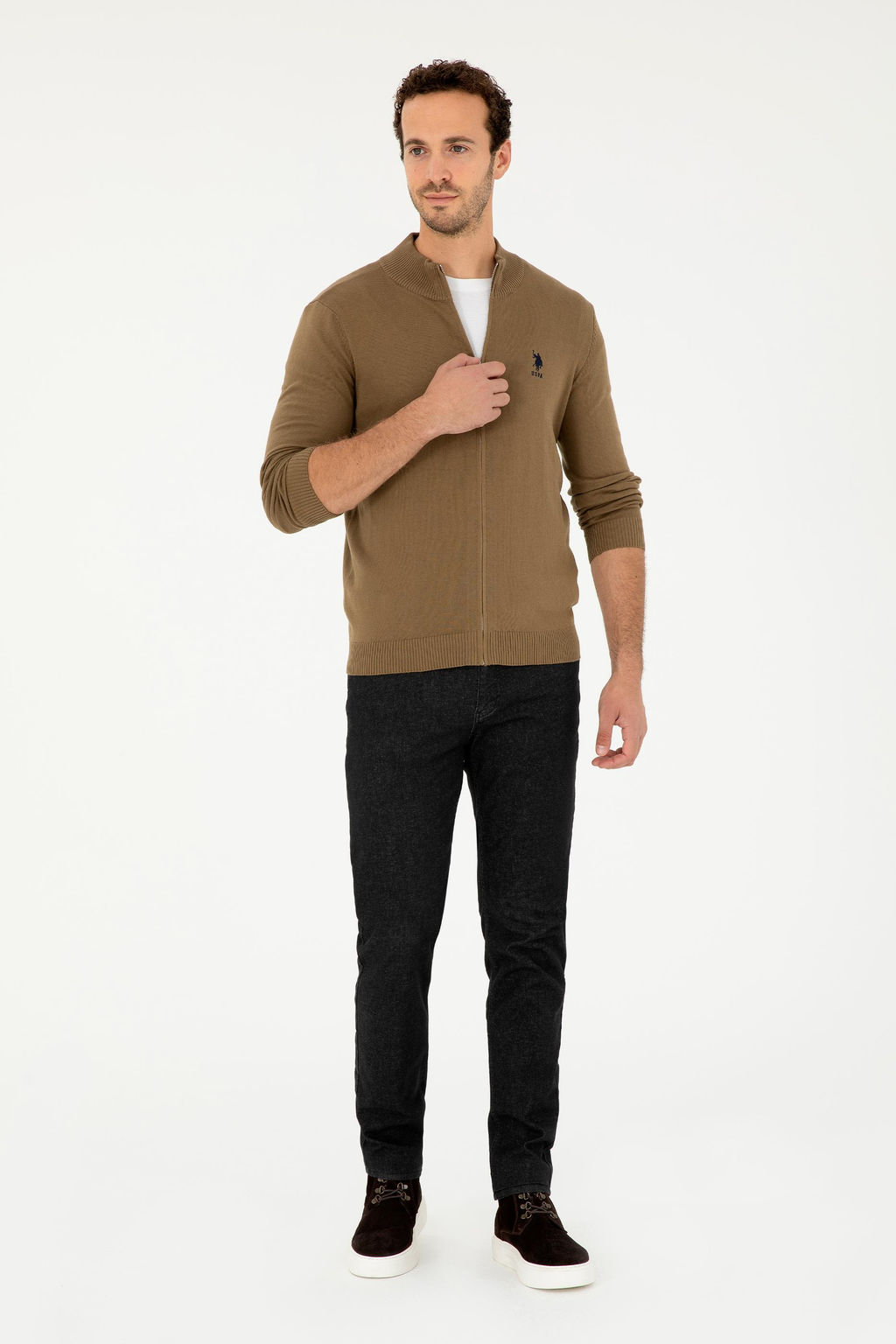 Мужской базовый трикотажный кардиган цвета хаки - U.s. polo assn фото 4