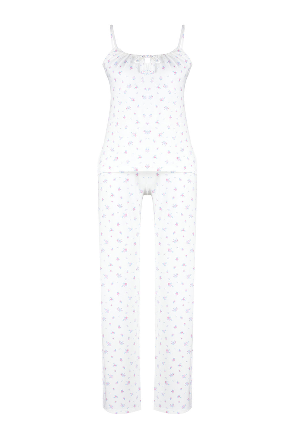 Trendyolmilla Beyaz-Cok Renkli Cicekli Baglamal? ve Ip Ask?l? Orme Pijama Tak?m? THMSS24PT00233 фото 7