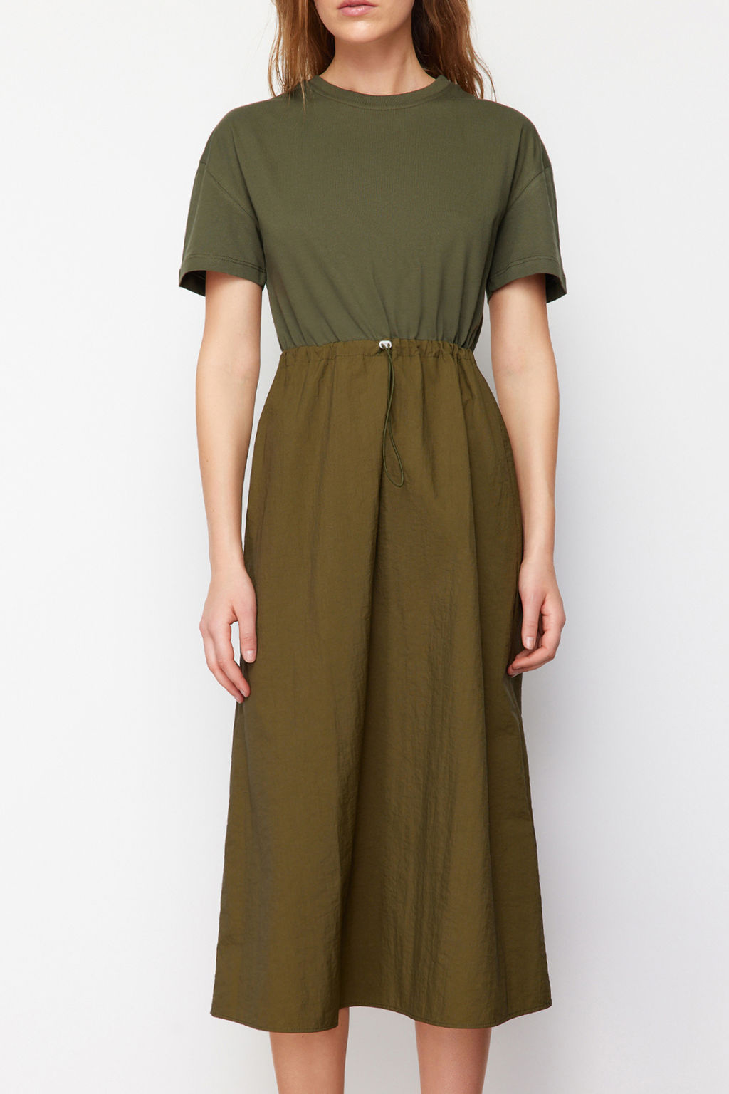 Haki A Kesim Orme Kumas Detayl? Midi Dokuma Elbise TWOSS24EL00447 - Trendyolmilla фото 5