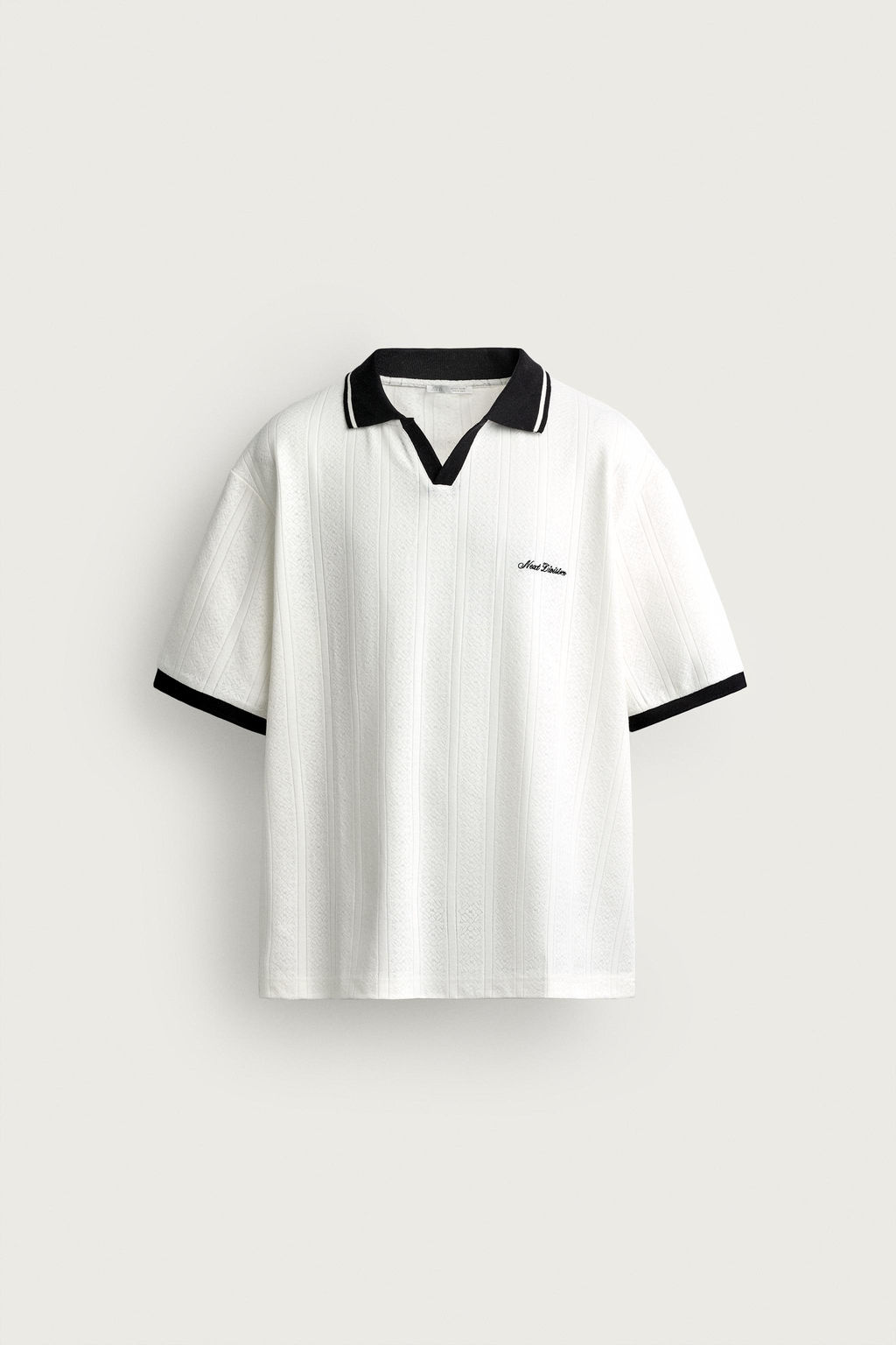 POLO RELAXED FIT  ESTRUCTURA TEXTO BORDADO / Blanco roto - Zara фото 7
