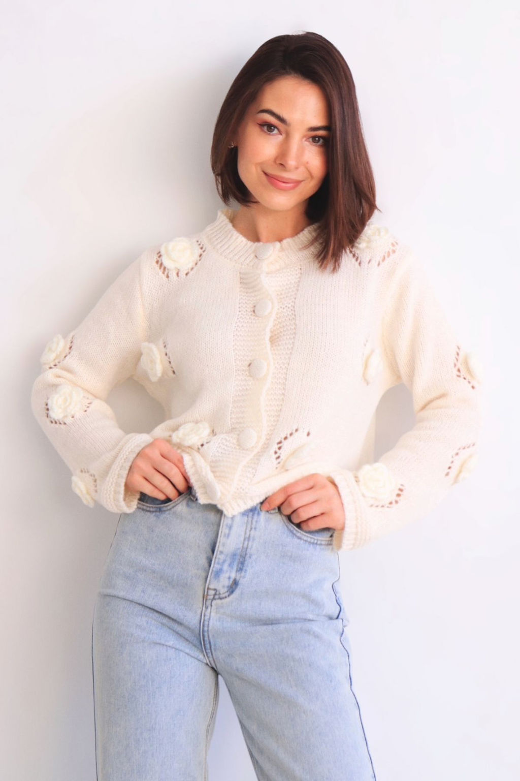 Martichelli Кардиган айвори с вязаными розами