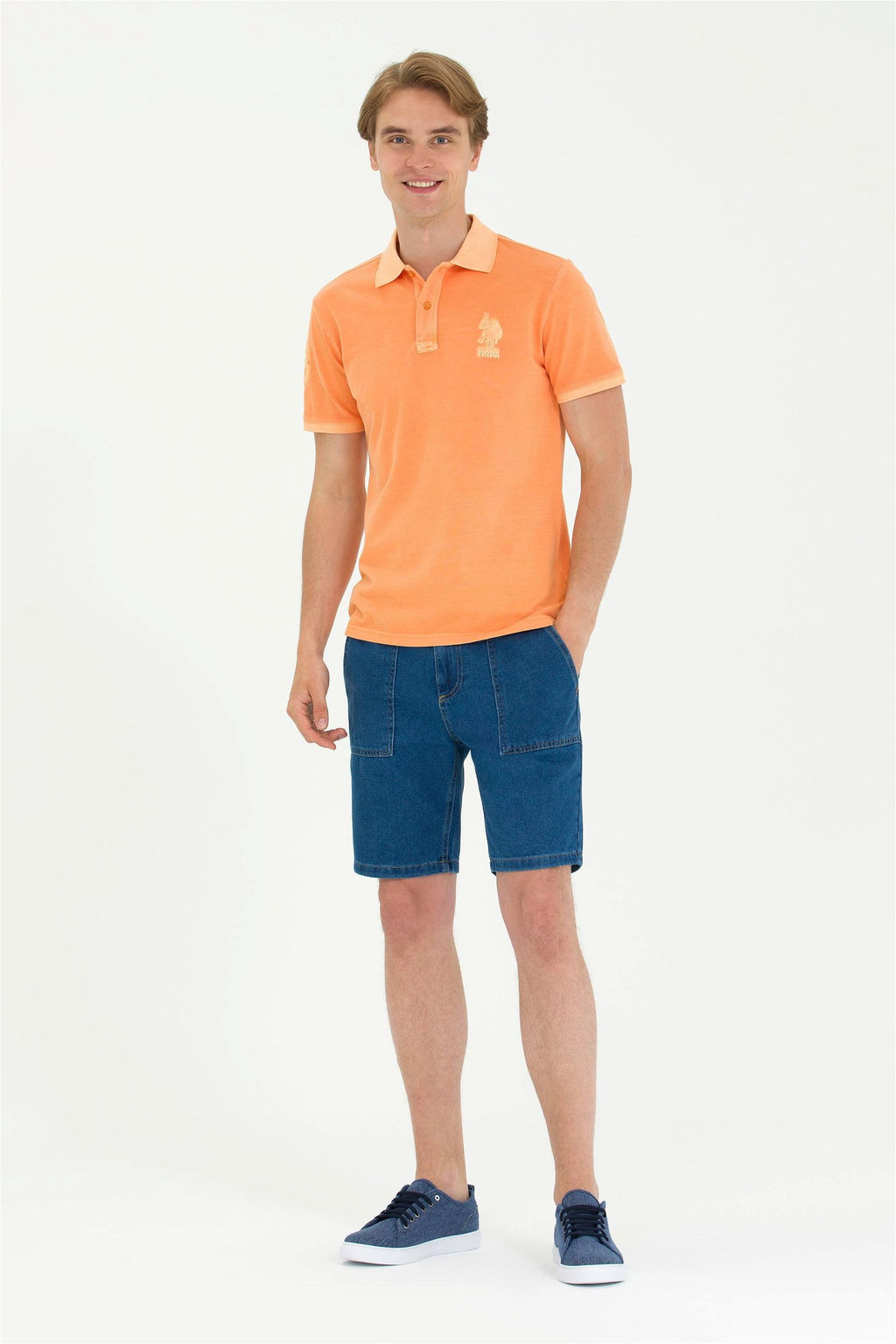 Мужская оранжевая базовая футболка с воротником-поло - U.s. polo assn фото 11
