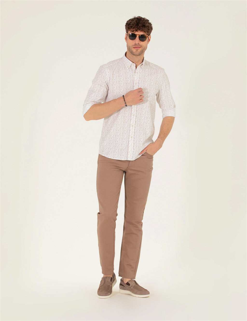 Vizon Slim Fit Keten Kar___ml_ Kanvas Pantolon