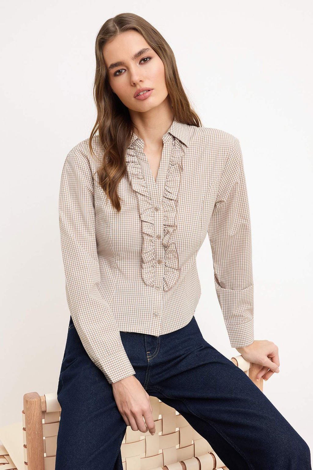 Kahverengi Potikare Bele Oturan F?rf?rl? Gomlek TWOSS26GO00030 - Trendyolmilla фото 2