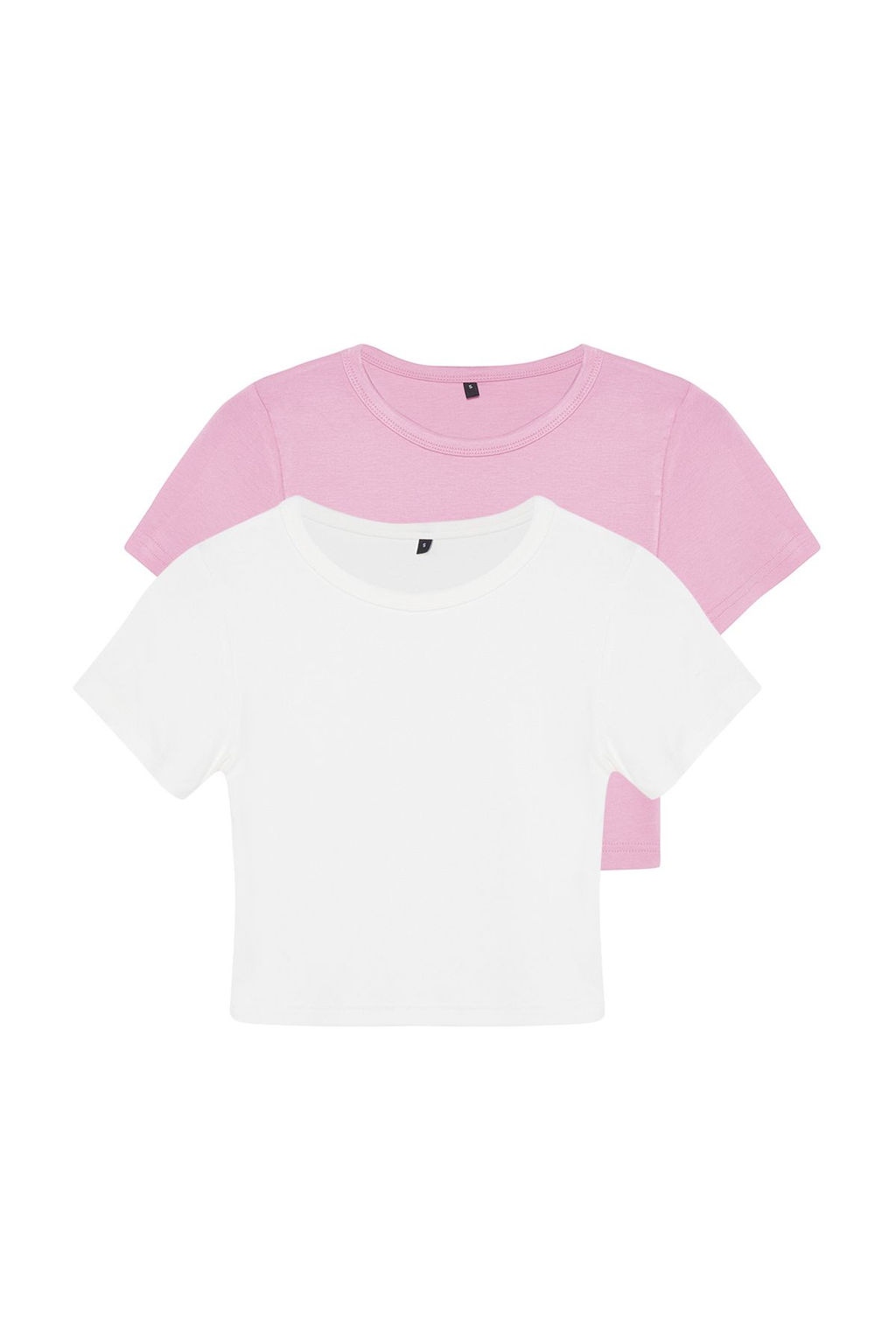 Pembe-Ekru 2li Paket Crop Viskoz/Yumusak Kumas Esnek Orme Bluz TWOSS23BZ00108