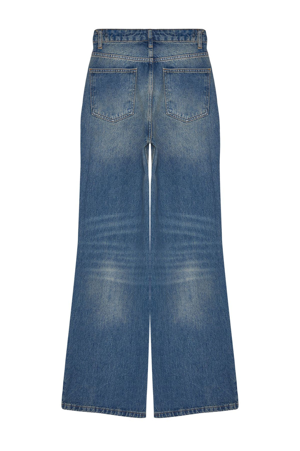 TRENDYOLMILLA Mavi More Sustainable Soluk Efekt Vintage Fermuar Detayl? Yuksek Bel Wide Leg Jeans TWOAW24JE00315