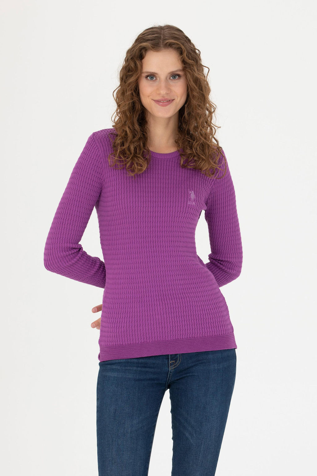 Kad_n Violet Bisiklet Yaka Basic Kazak