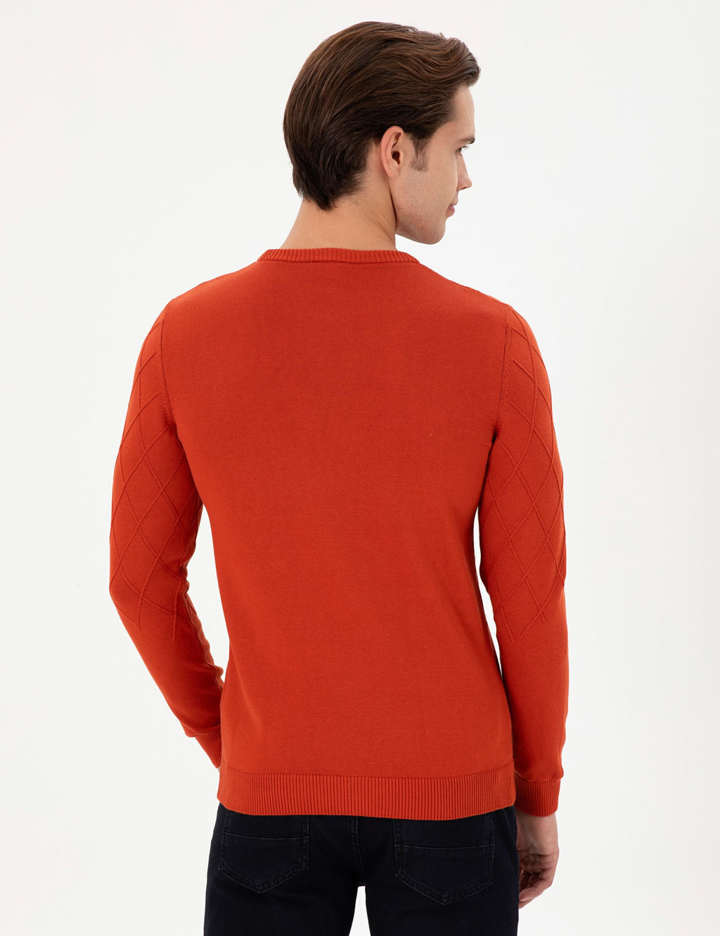 Erkek Slim Fit Bisiklet Yaka Kiremit Kazak
