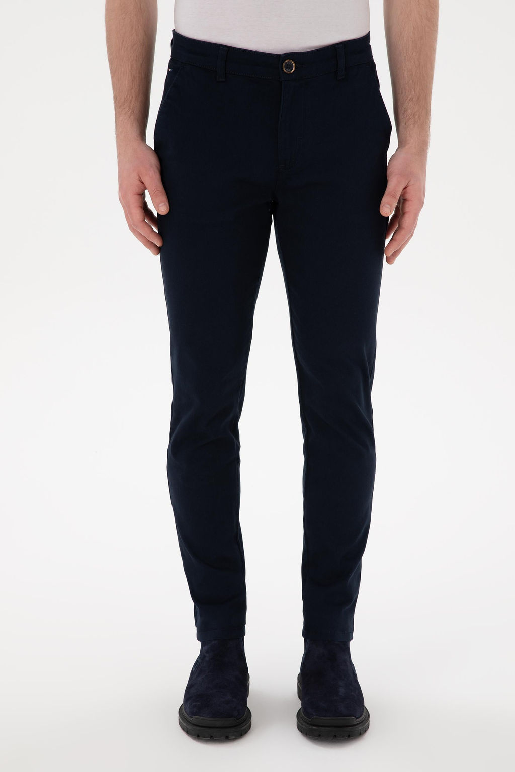 Erkek Lacivert Slim Fit Kanvas Pantolon