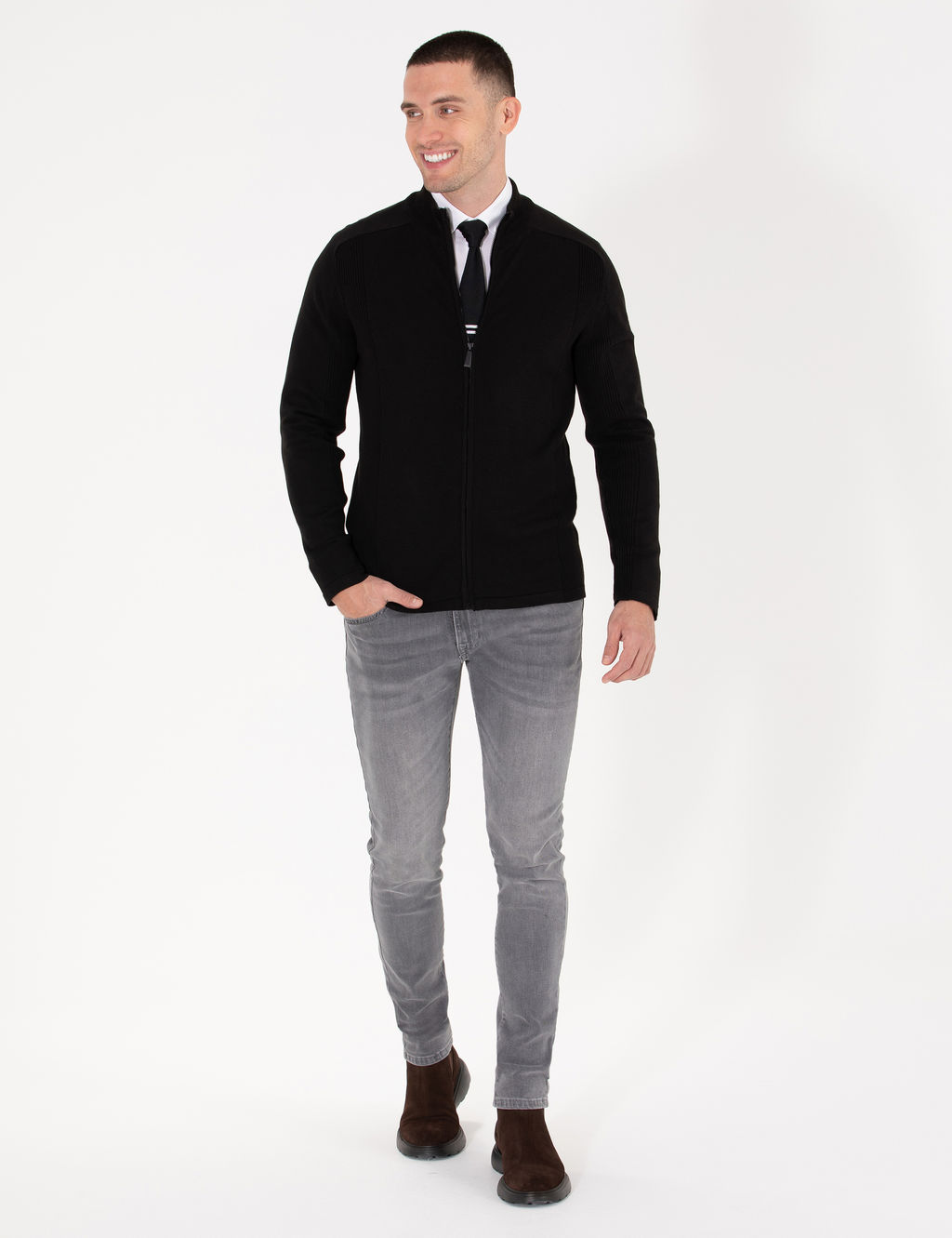 Siyah Slim Fit Fermuarl_ Triko H_rka