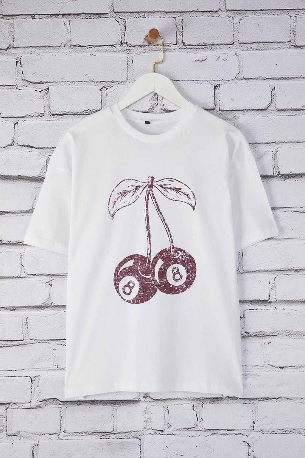 TRENDYOLMILLA Lacivert Kiraz Bask?l? Oversize/Genis Kal?p Orme T-Shirt TWOSS25TS00122  фото 11