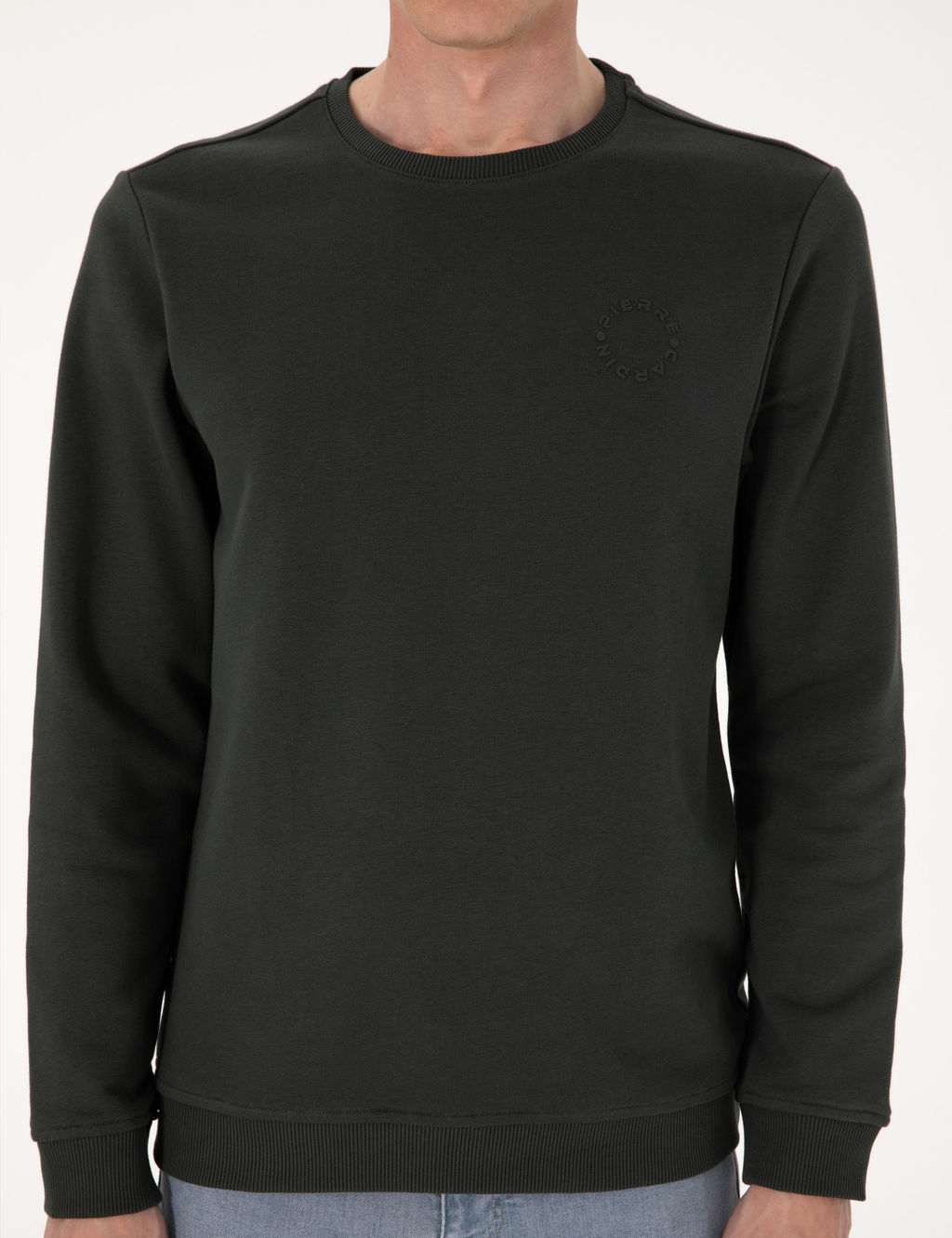 Koyu Ye_il 3 _plik Regular Fit Bisiklet Yaka Basic Sweatshirt