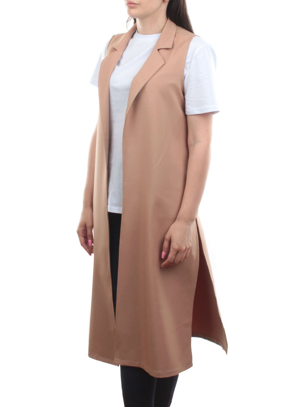 S2623 BEIGE Жилет женский классический удлиненный (95% полиэстер,5% спандекс)