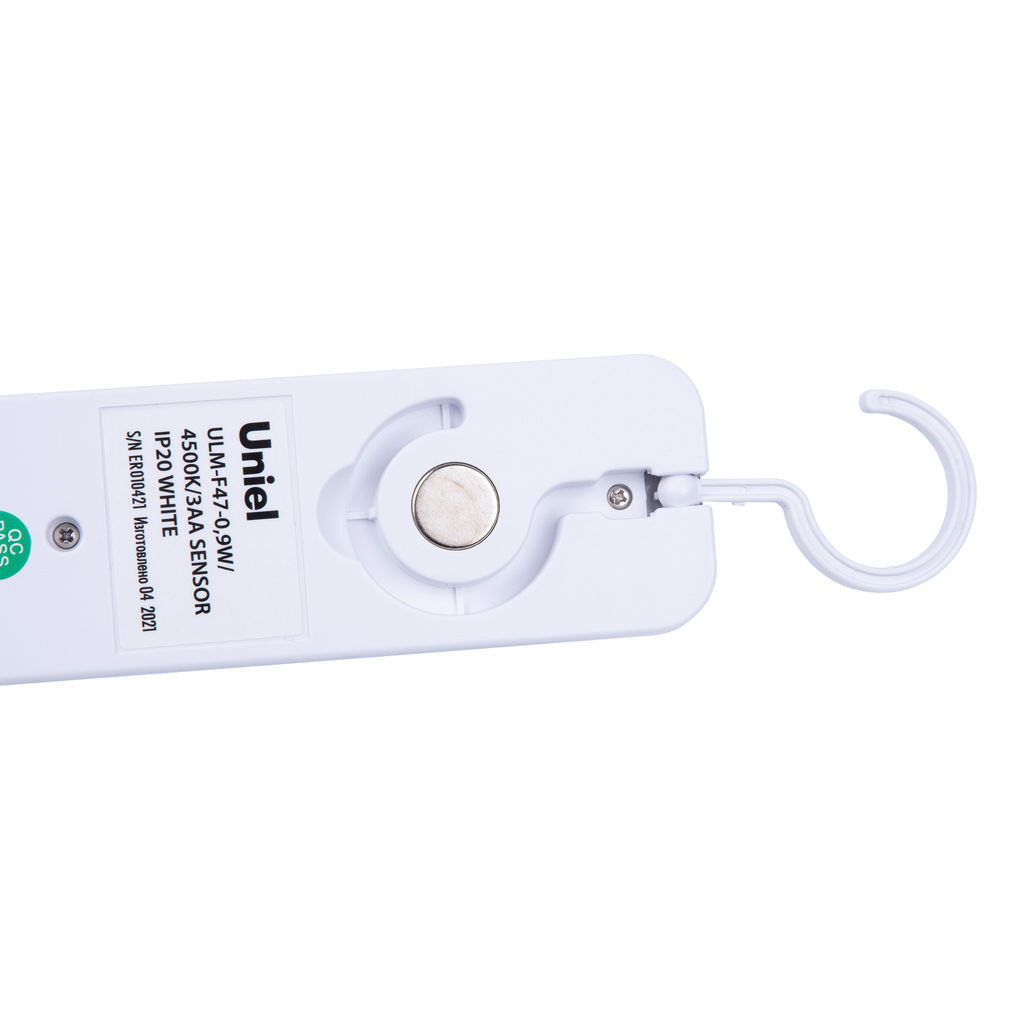 ULM-F47-0,9W/4500K/3AA SENSOR IP20 WHITE Светильник светодиодный для мебели с датчиком движения. Питание 3АА (не в/к). 200*42*36,5мм. 150Lm. ТМ Uniel