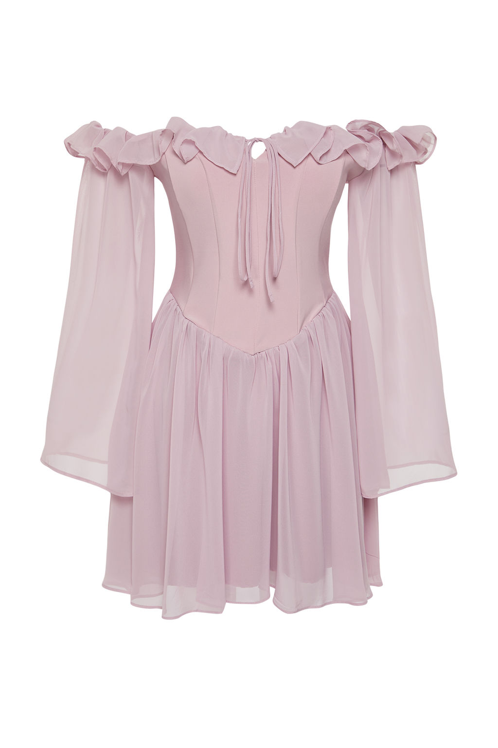 TRENDYOLMILLA Bridal Ekru A-Kesim Astarl? Volanl? Dokuma Sifon K?sa Dugun/Nikah S?k Abiye Elbise TPRSS23EL00096 фото 7