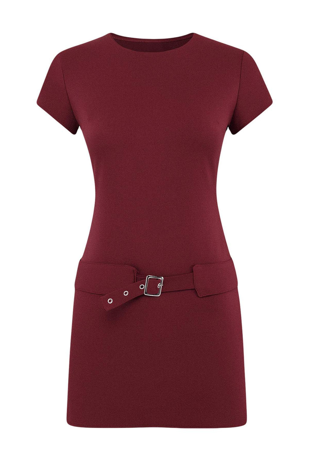 Bordo Kemerli K?sa / Mini Dokuma Elbise TWOSS26EL00057