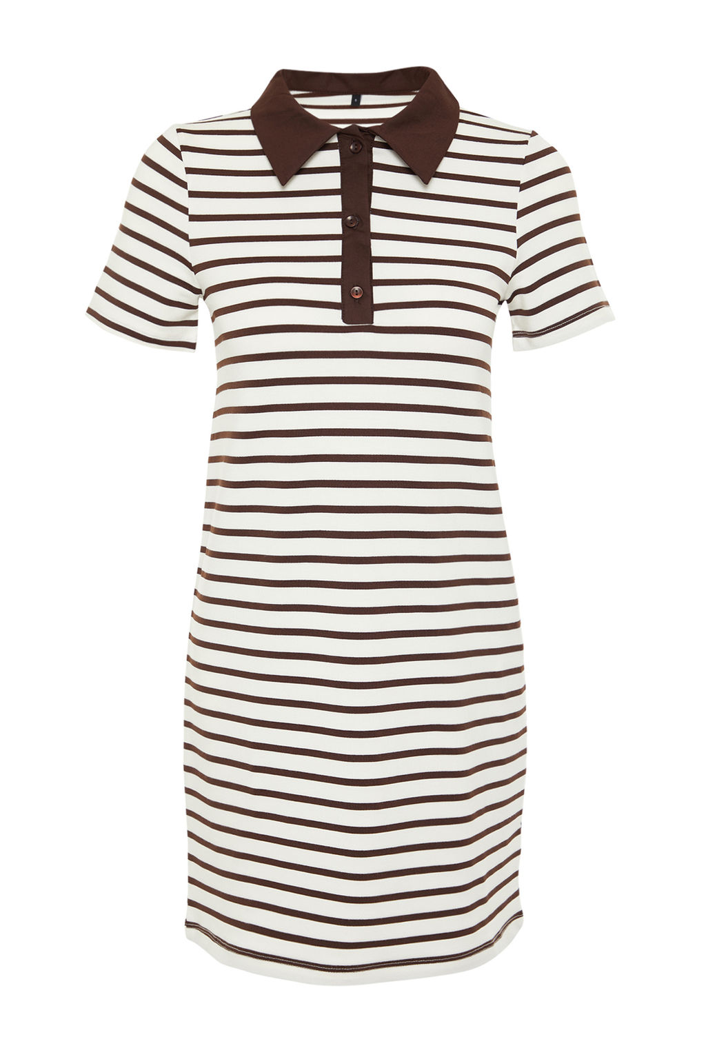 Kahverengi Beyaz Cizgili Polo Yaka A Kesim/Can Form Orme Elbise TWOSS24EL00023 - Trendyolmilla фото 7