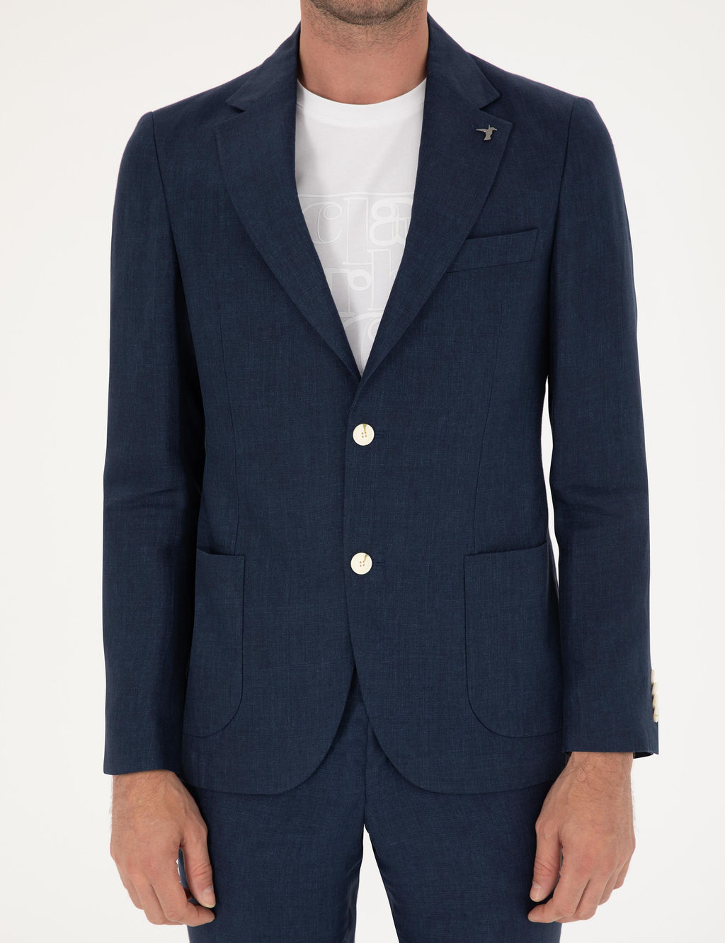 Lacivert Slim Fit %100 Keten Ceket