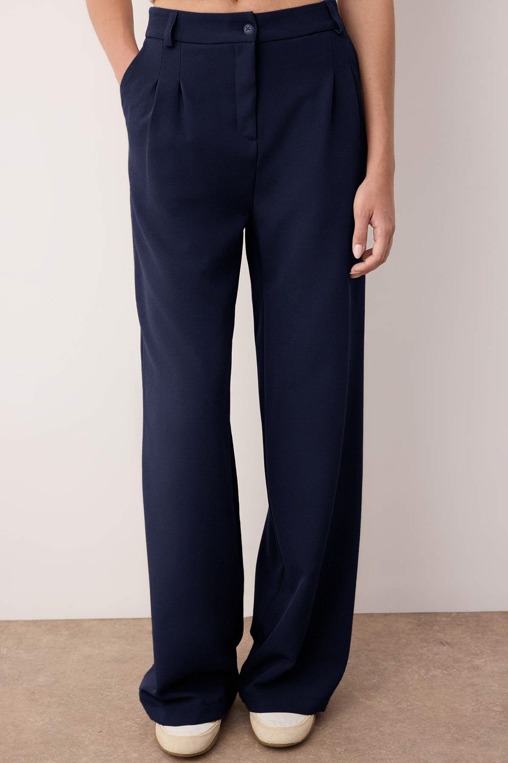 Koyu Lacivert Pilili Wide Leg/Genis Paca Pantolon TWOAW25PL00109