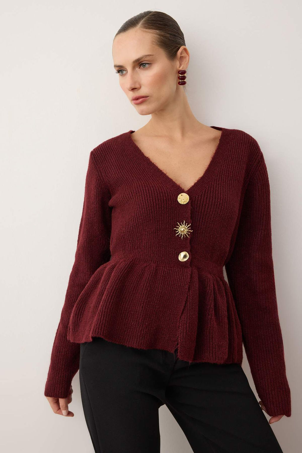 Bordo Yumusak Dokulu Dugme Detayl? Triko H?rka TWOAW26HI00221