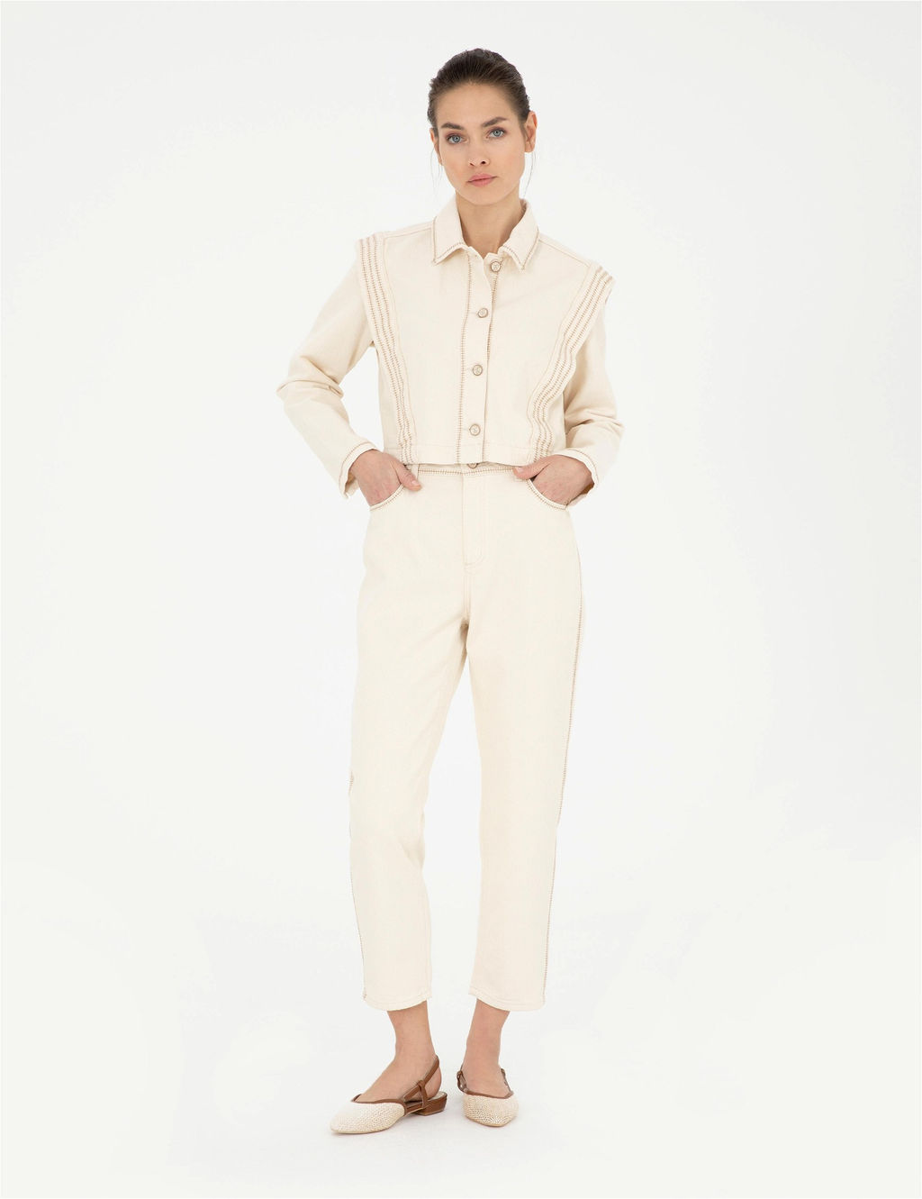 Krem Crop Top Uzun Kollu G_mlek - Pierre cardin фото 4