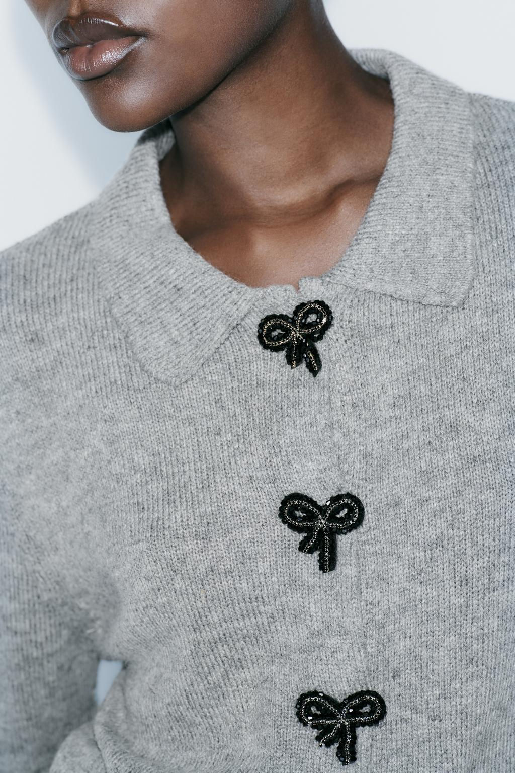 KNIT CARDIGAN WITH BUTTONS AND BOWS - Zara фото 3