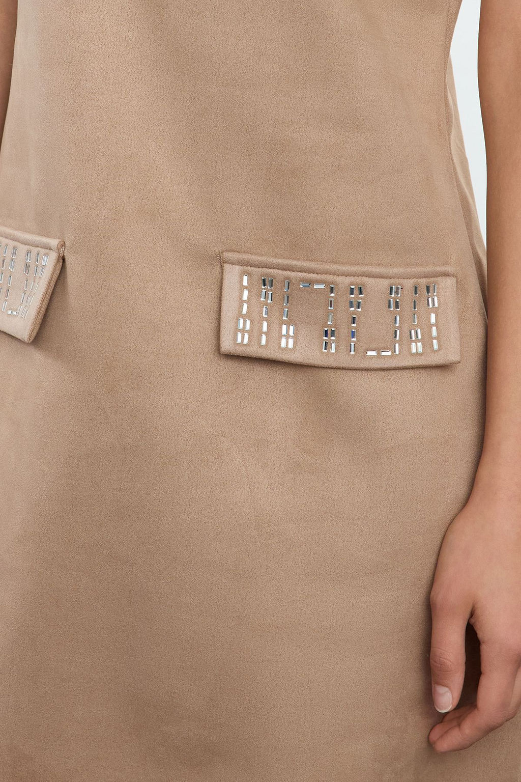 Vizon Bisiklet Yaka Tas Detayl? Shift/Duz Mini Suet Orme Elbise TWOAW24EL00523