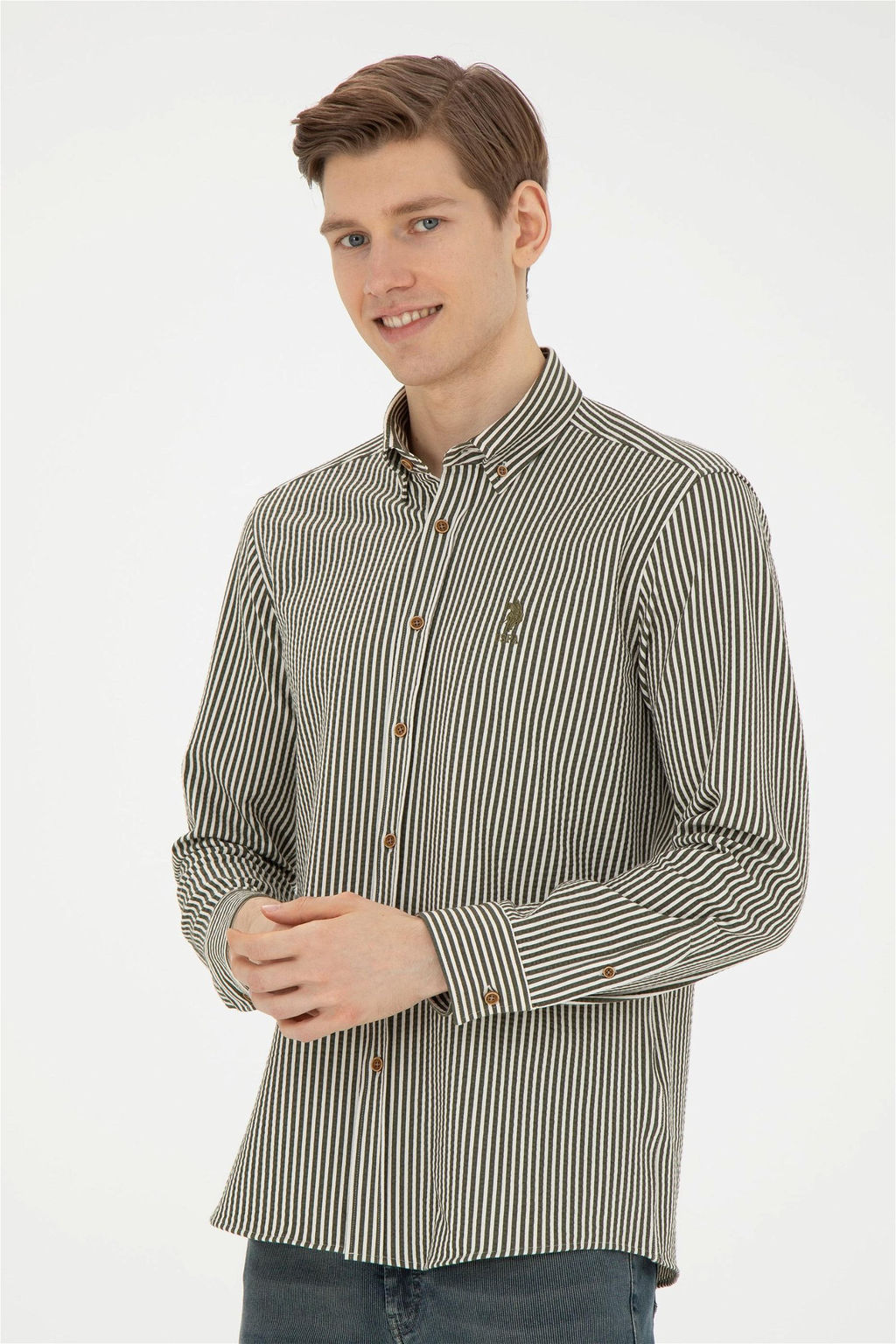 U. S. Polo Assn / Мужская рубашка цвета хаки с длинным рукавом - U.s. polo assn фото 3