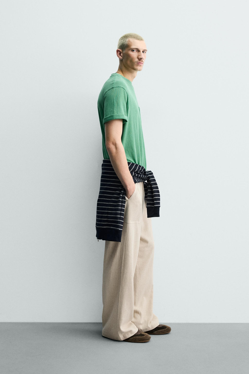 PANTAL?N RELAXED FIT ESTRUCTURA CUADROS / Beige claro