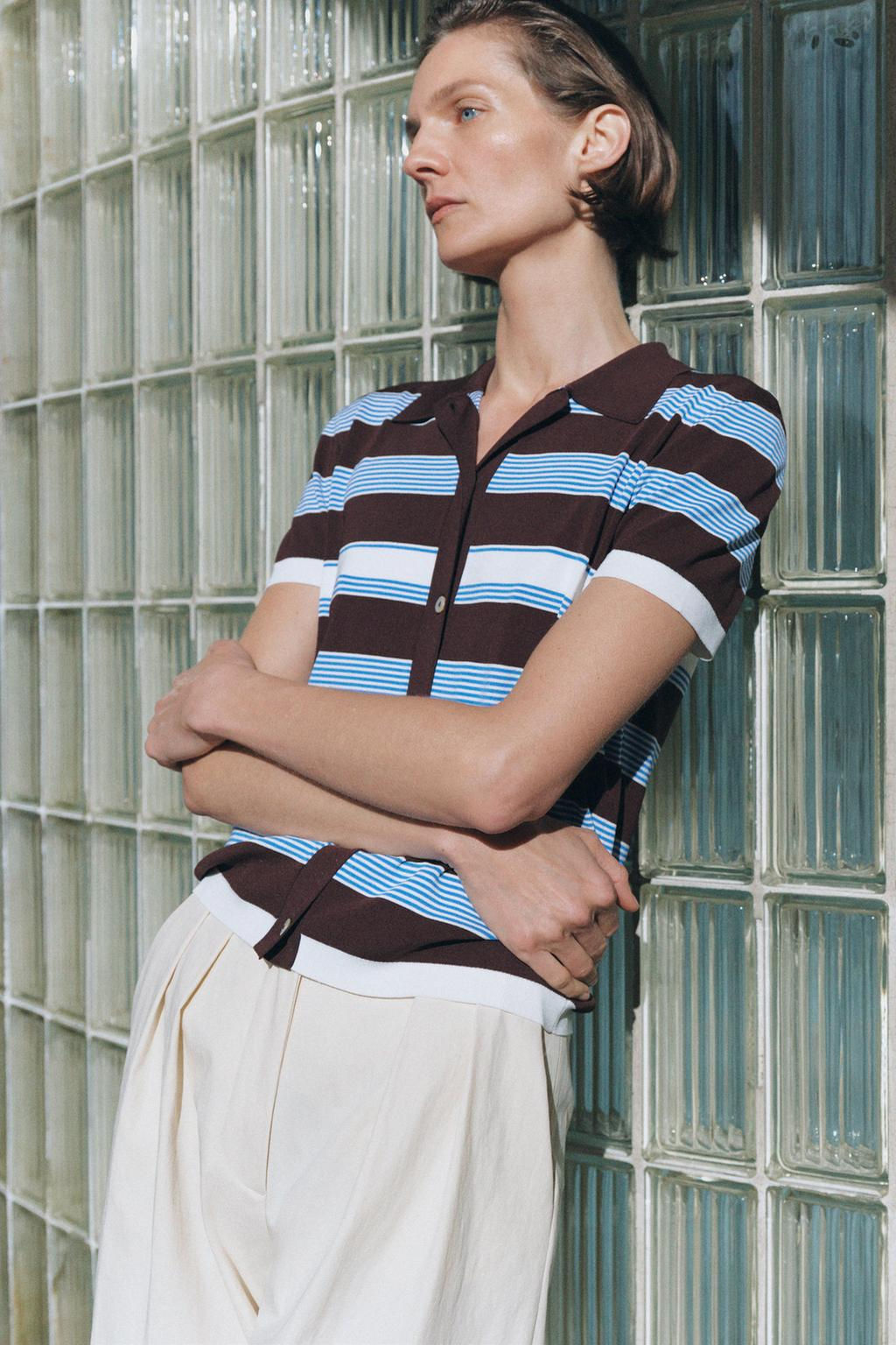 STRIPED KNIT POLO TOP - Zara фото 10