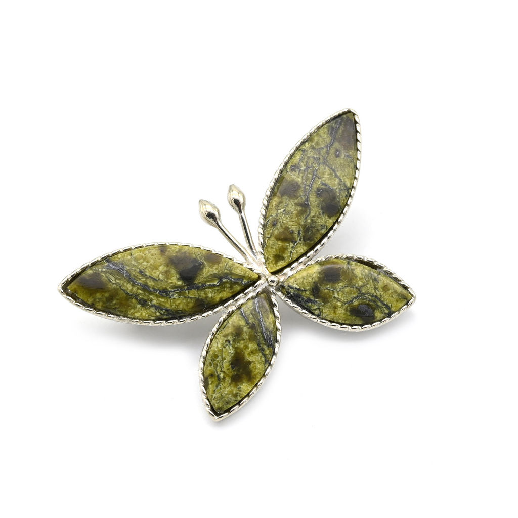Брошь змеевик "Мотылек" 31*22мм.