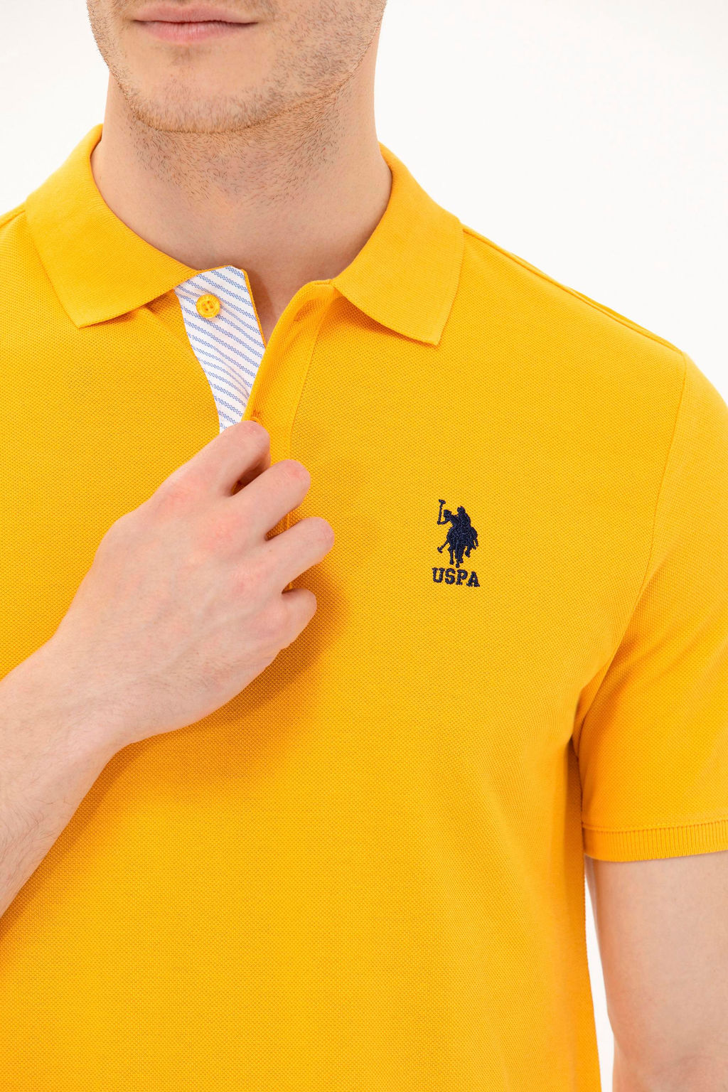Мужская желтая базовая футболка с воротником поло - U.s. polo assn фото 8