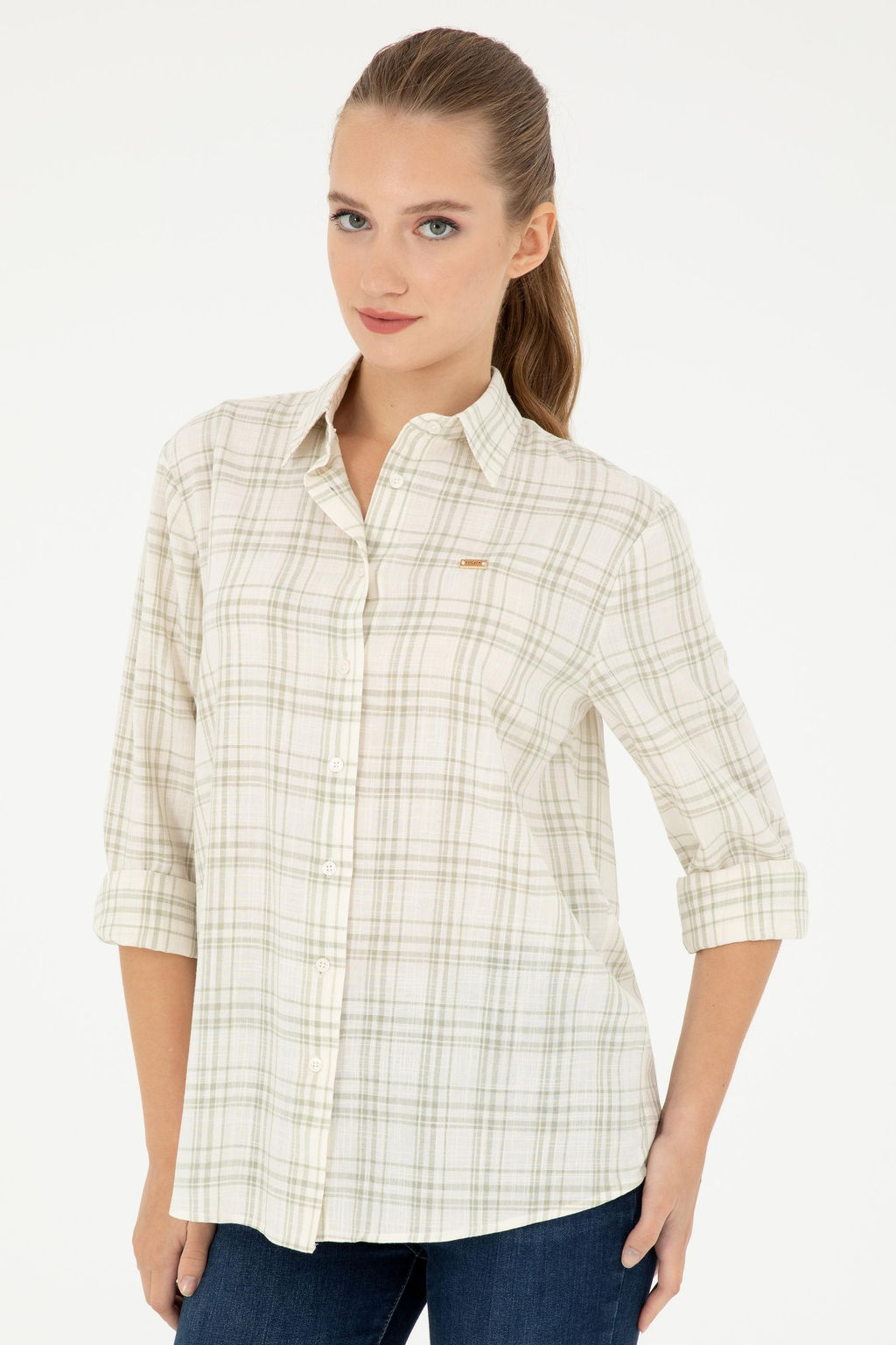Женская рубашка цвета хаки с длинным рукавом светлого цвета - U.s. polo assn фото 3