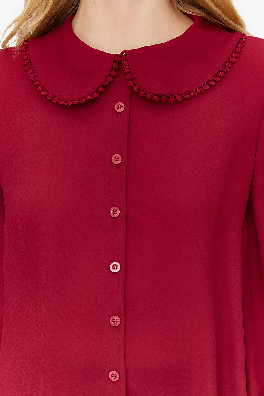 TRENDYOLMILLA Beyaz Bebe Yaka Ponpon Detayl? Regular Normal Kal?p Dokuma Gomlek TWOAW21GO0717  фото 19