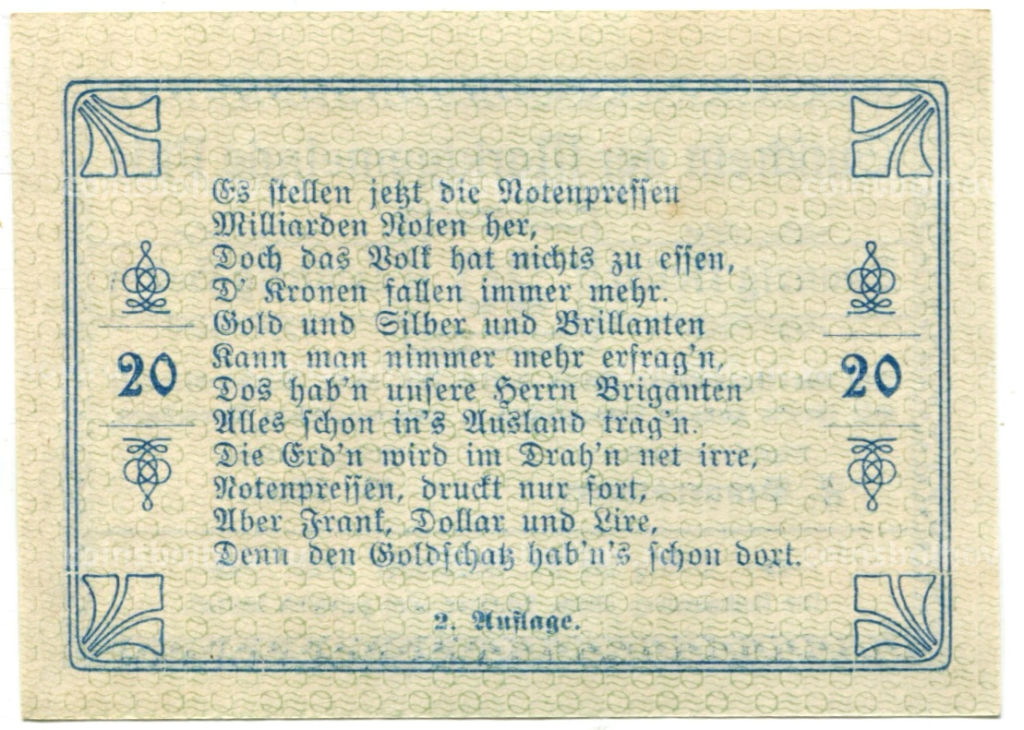 20 геллеров 1920 года Австрия Витис (нотгельд)