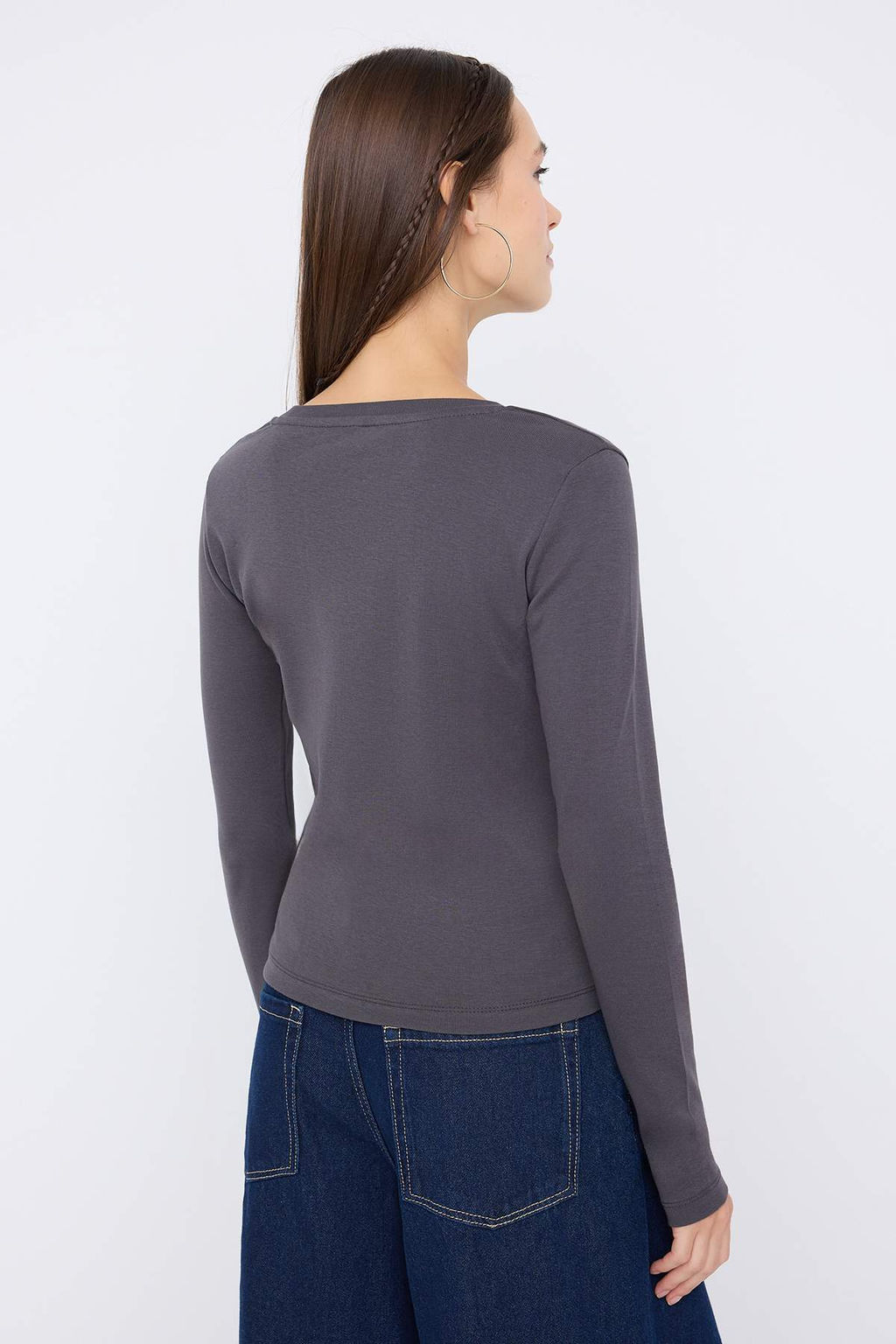 Teen Antrasit Bask?l? Fitted/Vucuda Oturan Orme Bluz TWOAW25BZ00126