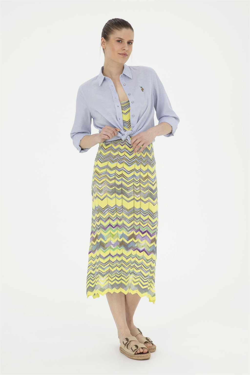 Женская голубая базовая рубашка с длинным рукавом Неожиданная скидка в корзине - U.s. polo assn фото 4