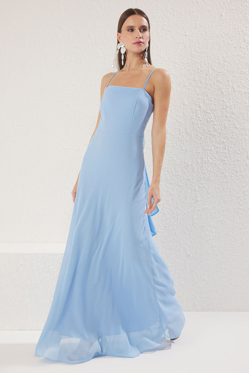 TRENDYOLMILLA Cok Renkli A-Kesim Fiyonklu Astarl? Sifon Dokuma Uzun S?k Abiye & Mezuniyet Elbise TPRSS25AE00152  фото 4