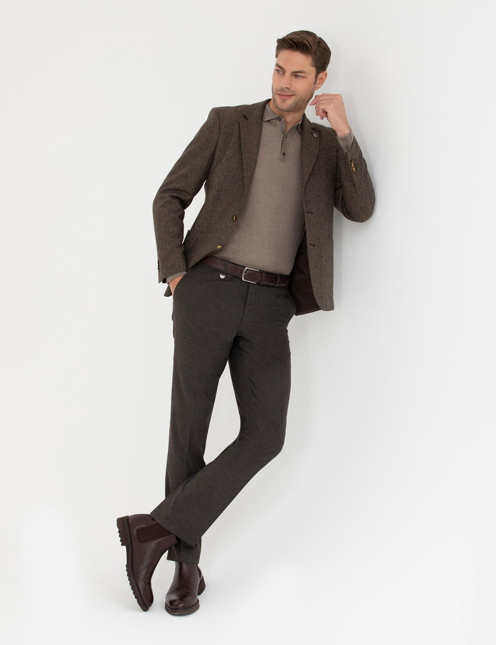 Kahverengi Y_n Kar___ml_ Slim Fit Ceket