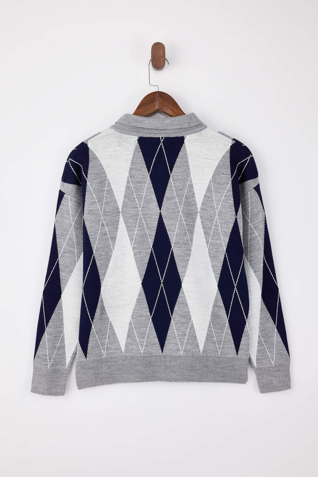 Gri Baklava Desenli Genis Kal?p Triko Kazak TWOAW26KZ00299