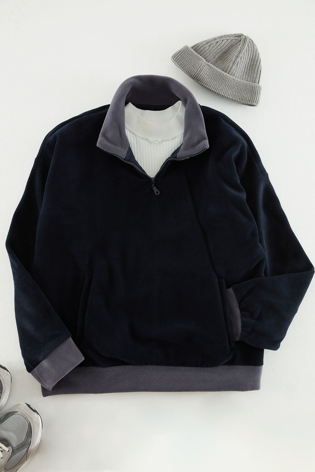 TRENDYOL MAN Lacivert Oversize/Genis Kesim Dik Yaka Renk Blok Anti-pilling Polar Polar Sweatshirt TMNAW24SW00036 - Trendyolmilla фото 6