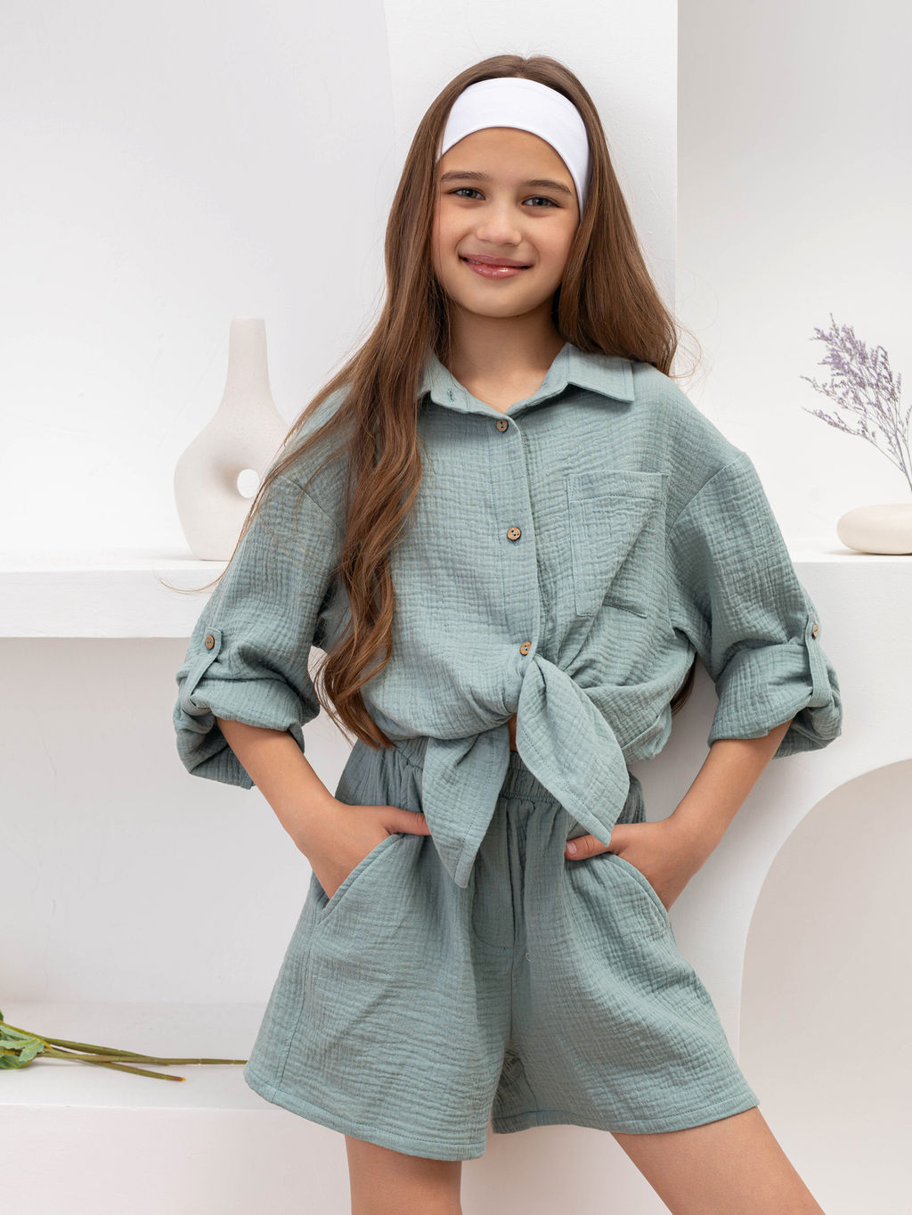 Комплект для девочек Муслин Фисташковый М-18КД MODAMICA