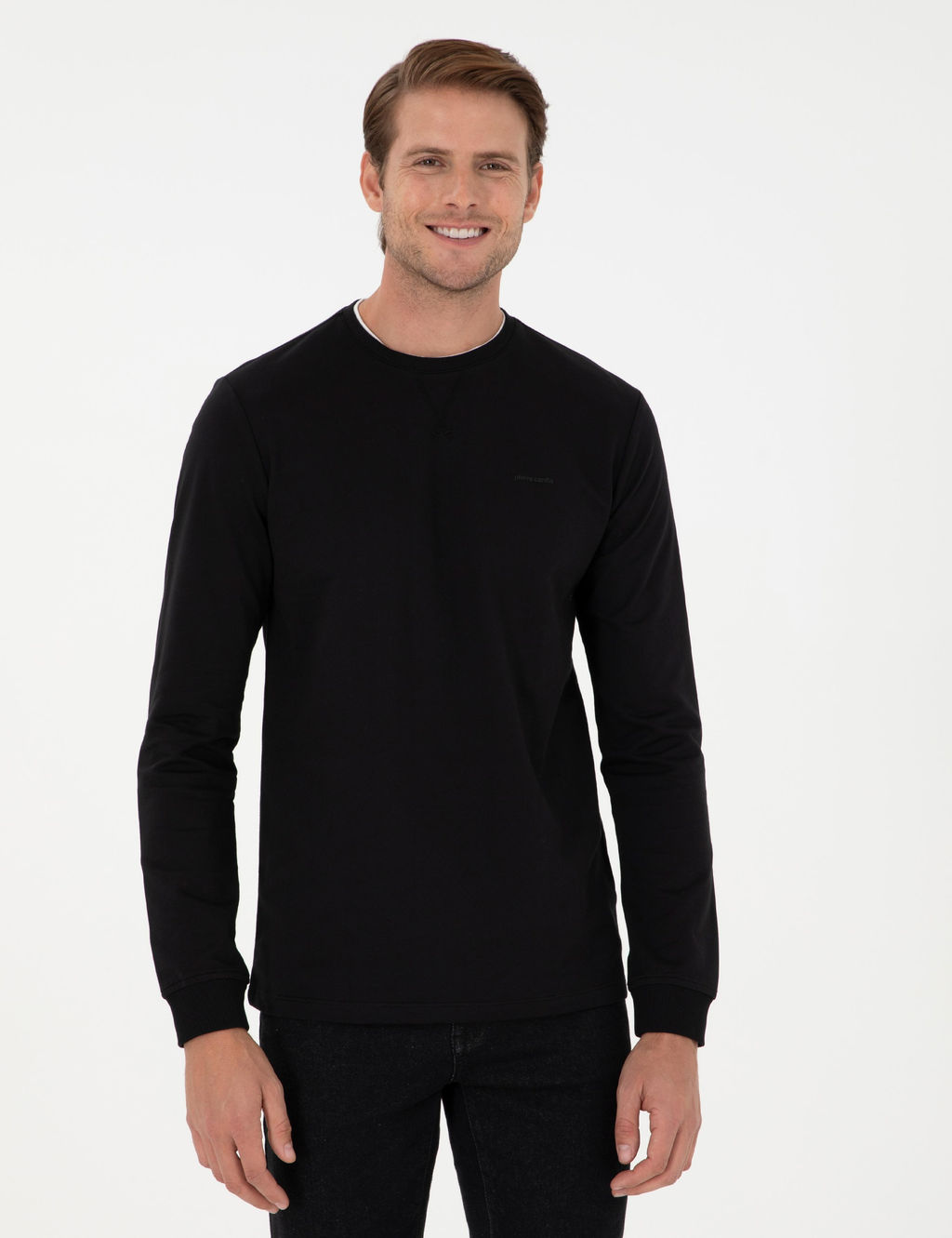 Siyah Regular Fit Bisiklet Yaka Basic Sweatshirt