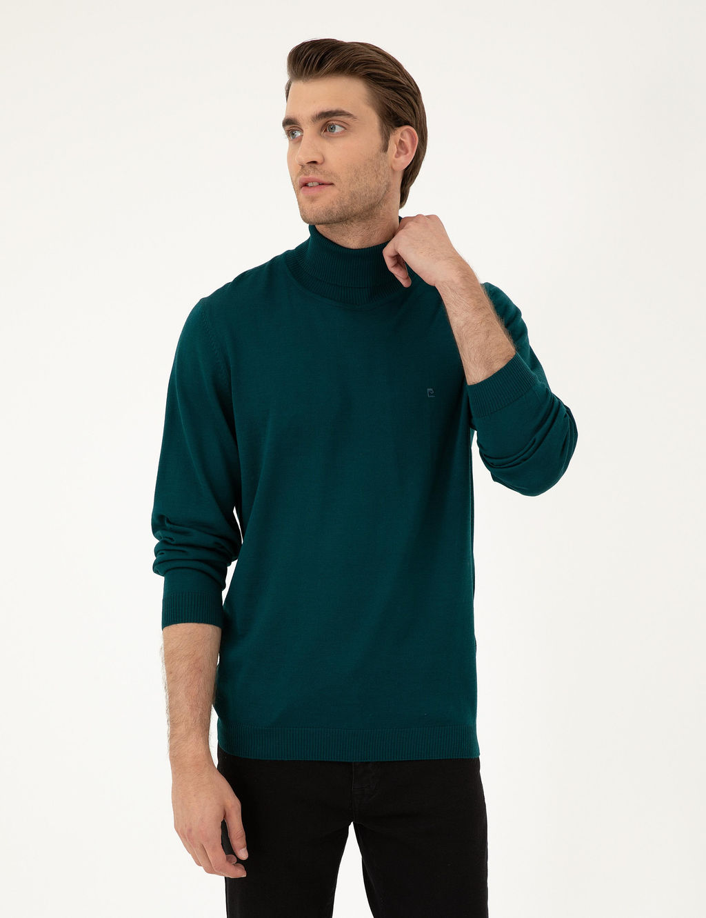 Ye_il Slim Fit Bal_k__ Yaka Y_n Kar___ml_ Basic Triko Kazak