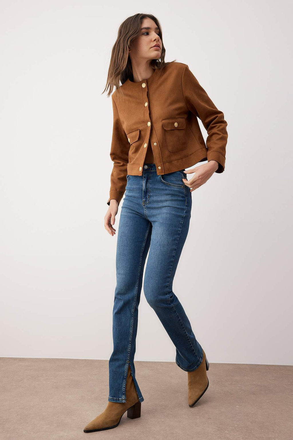 TRENDYOLMILLA Koyu Mavi Y?rtmacl? Super Yuksek Bel Slim Flare Jeans TWOSS22JE0643  фото 2