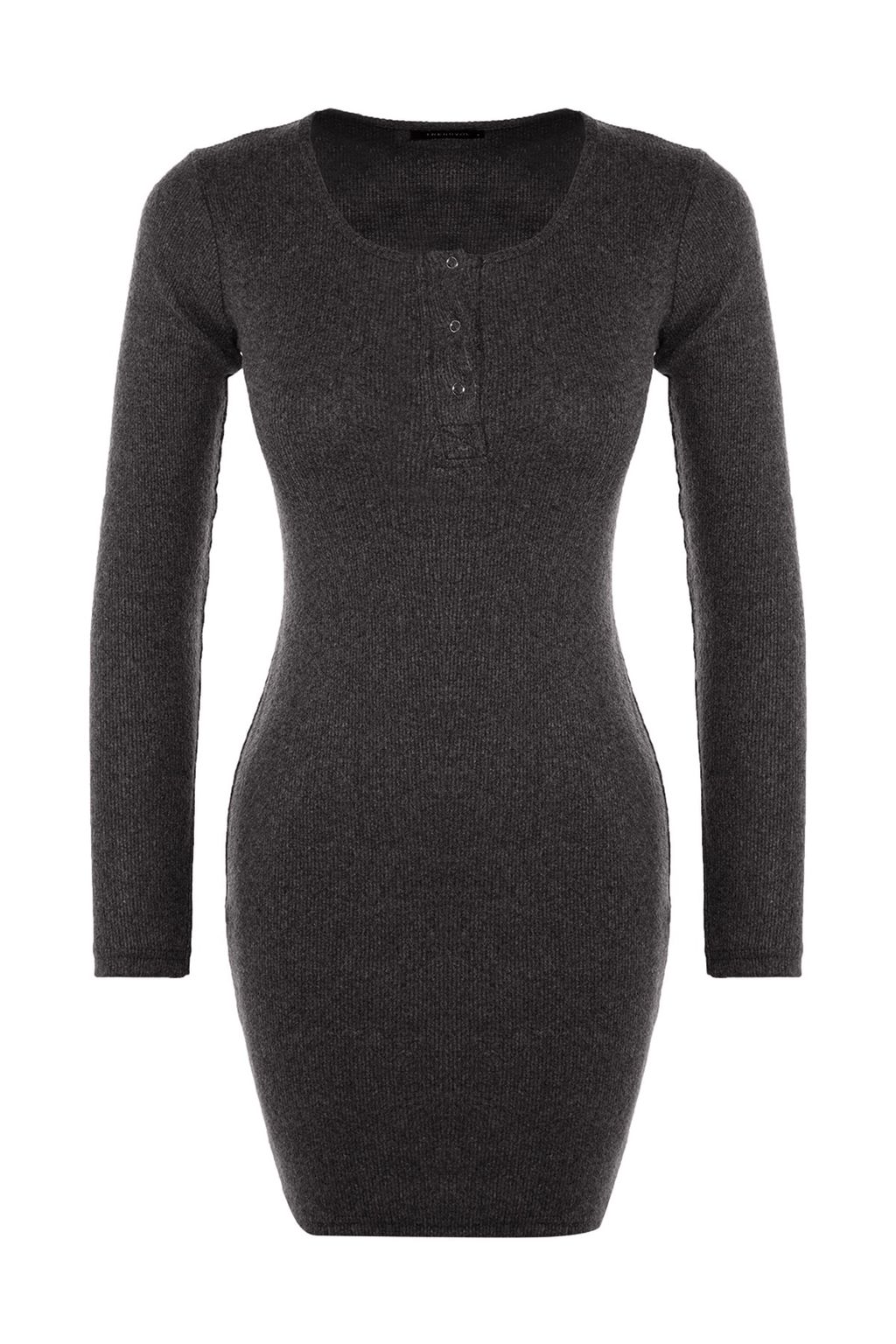 TRENDYOLMILLA Antrasit C?tc?t Detayl? Vucuda Oturan Kare Yaka Mini Fitilli Esnek Orme Kalem Elbise TWOAW23EL01393  фото 6