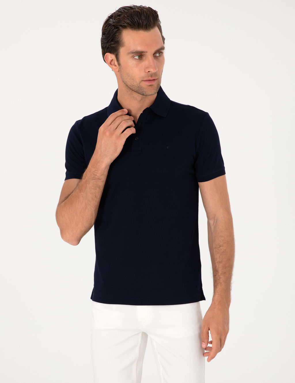 Lacivert Slim Fit %100 Pamuk Polo Yaka Basic T-shirt