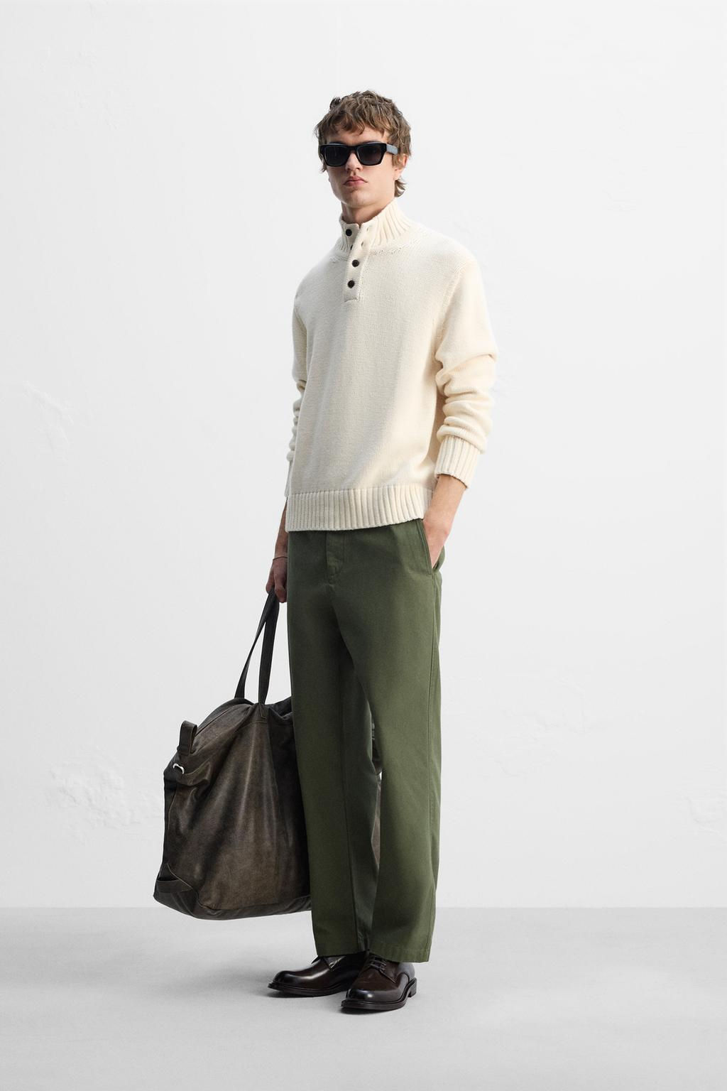 COTTON-WOOL BLEND BUTTON-UP SWEATER